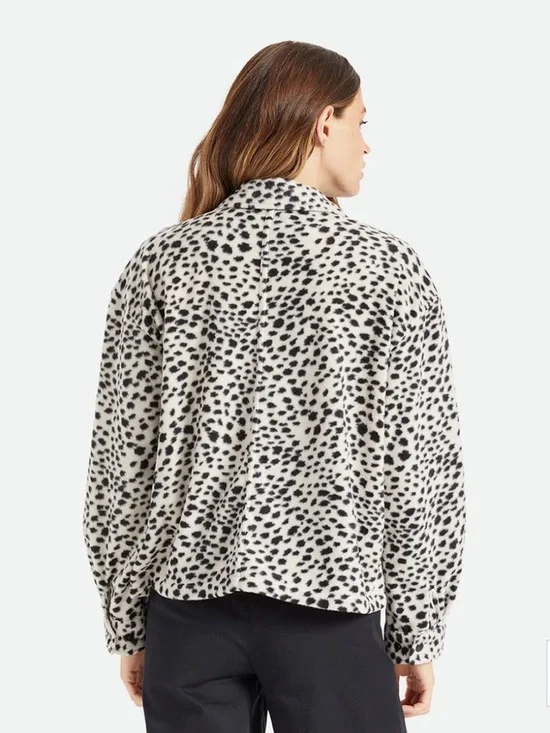 Brixton Women's Bowery Fleece Longsleeve Shirt cheetah-print jacket medium - Picture 3 of 12
